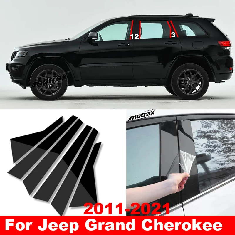 Car Window Center B C Pillar Post Cover Trim  Glossy Mirror Door Column PC Sticker for Jeep Grand Cherokee 2011-2021