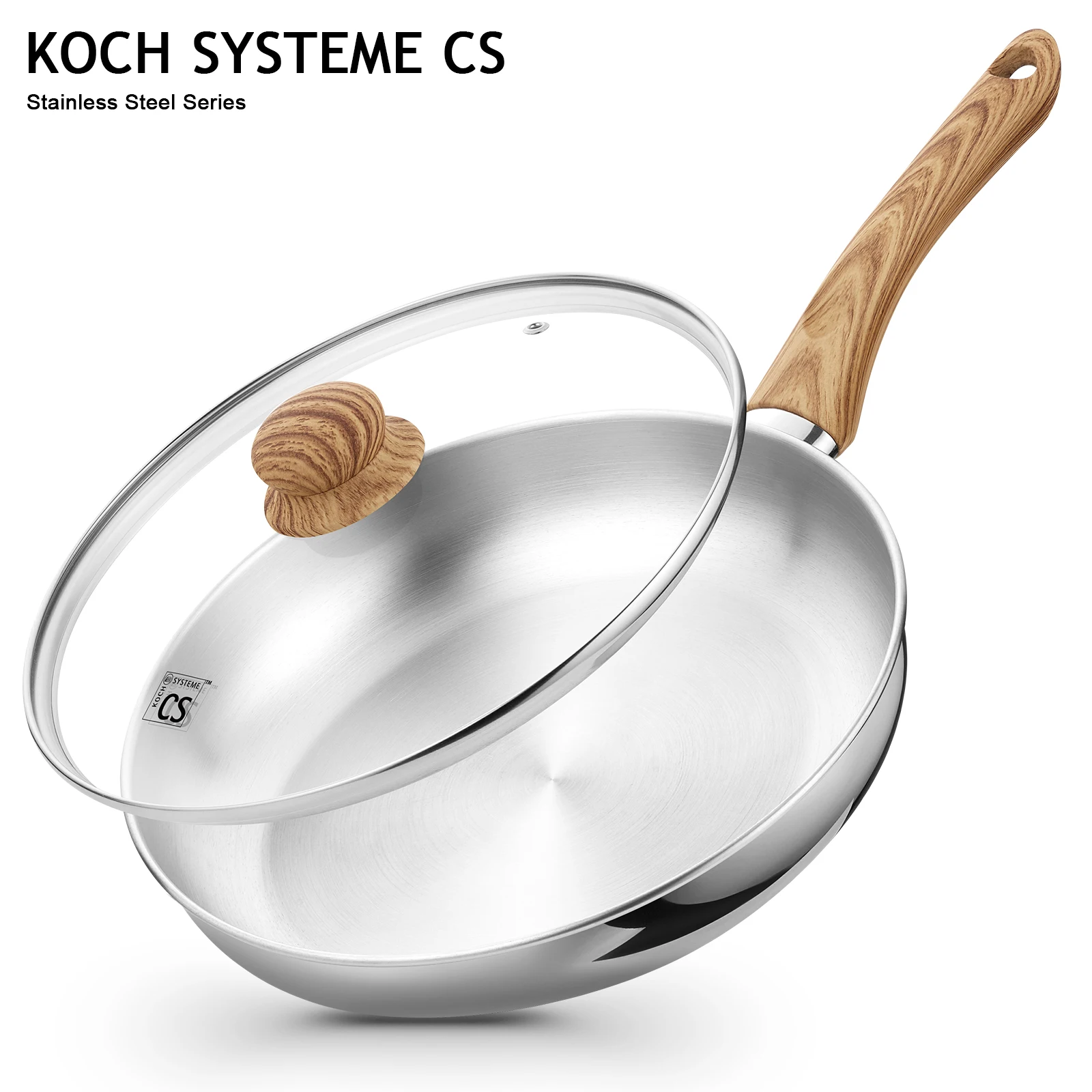 

KOCH SYSTEME CS Frying Pan 8/10/12Inch Stainless Steel Frying Pan with Heat-resistant Bakelite Handle Induction Cooking Pot