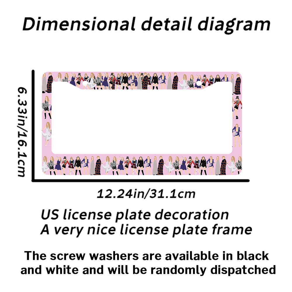 الوردي الملونة الموسيقار نمط 2 حفرة إطار لوحة الترخيص مادة الألومنيوم 6x12 بوصة مع المسمار مجموعة هدية تزيين السيارة #3
