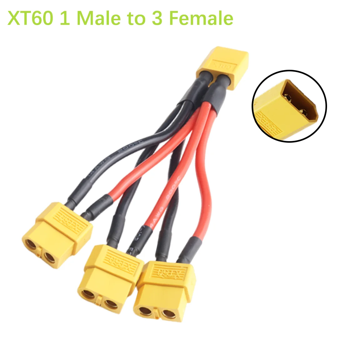 10cm 14AWG Y Splitter XT60 Parallel Battery Connector 3-Way Silicone Wire Male/Female Dual Extension for Battery Charger Motor