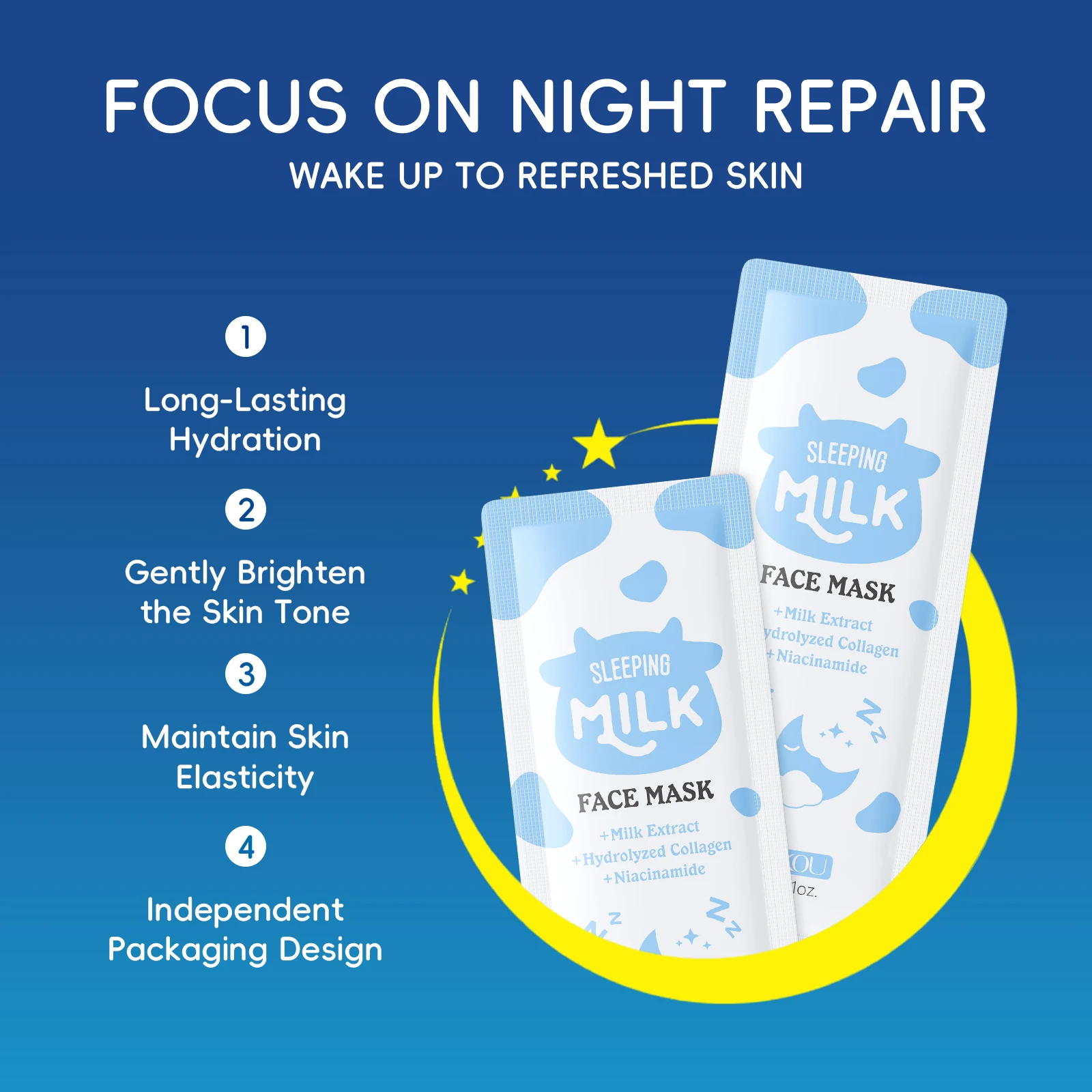 LAIKOU Milch-Hautpflegeset 7-teilig Schlafmaske Serum Handcreme Schlamm-Maske Tuchmaske Augen-Lippen-Maske Tiefenwirksame Feuchtigkeitspflege – Detail 6