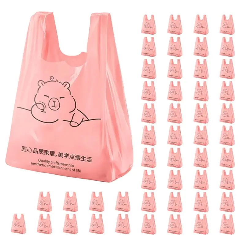 

B50C Pink Trash Bags 50 Count Vest Style Heavy Duty Leakproof Garbage Bags For Kitchen, Bathroom, Home, Office 4Pcs