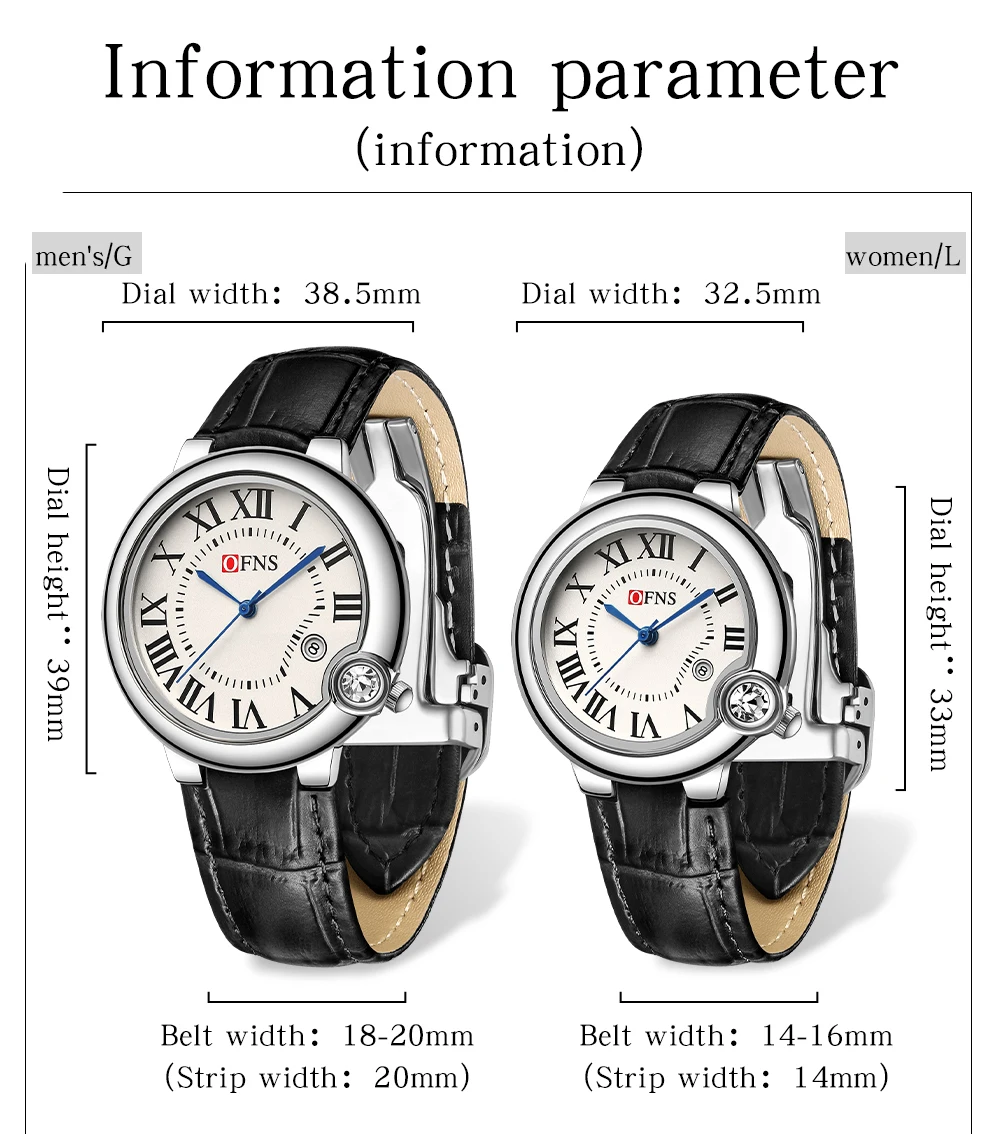 OFNS New 1512 Fashion Couple Quartz Watch Dial Roman Scale Waterproof Calendar Luxury Couple Quartz Watch 2026