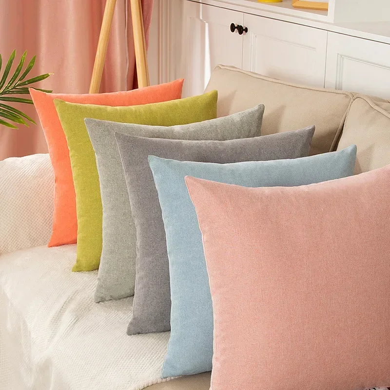 

40/45/50cm Solid Color Linen Cushion Cover Candy Color Pillow Cover for Sofa Office Waist Back Cover Home Decorative Pillowcase