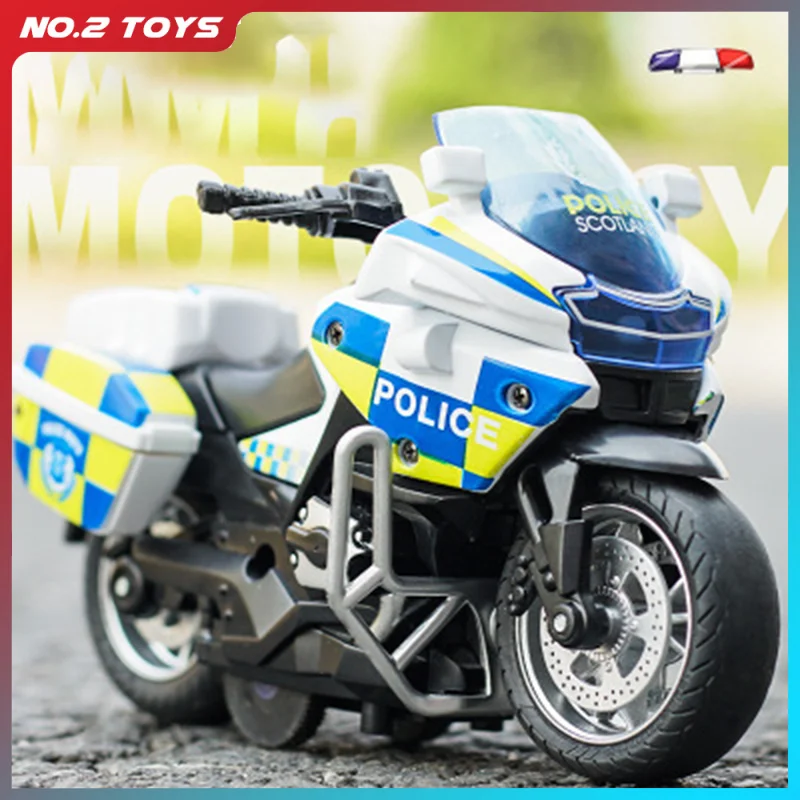 Coche de policía de aleación 1/14, modelo de motocicleta, juguetes, motocicleta extraíble, coches inerciales, motocicleta con luces, música, regalos de Navidad para niños