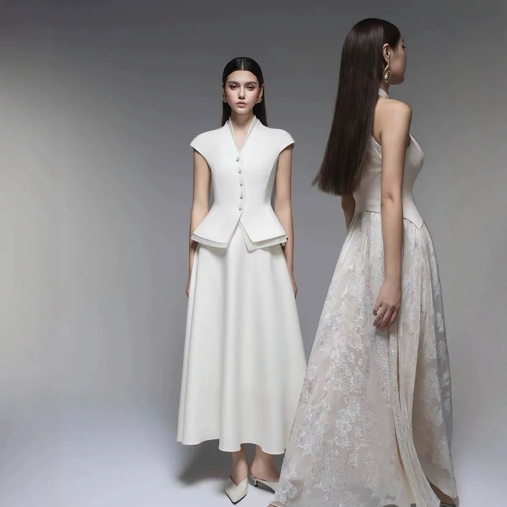 

Spring Summer V Neckline Waist Thin Suit Skirt for Women Vietnamese Niche Designer New Beautiful Skirt