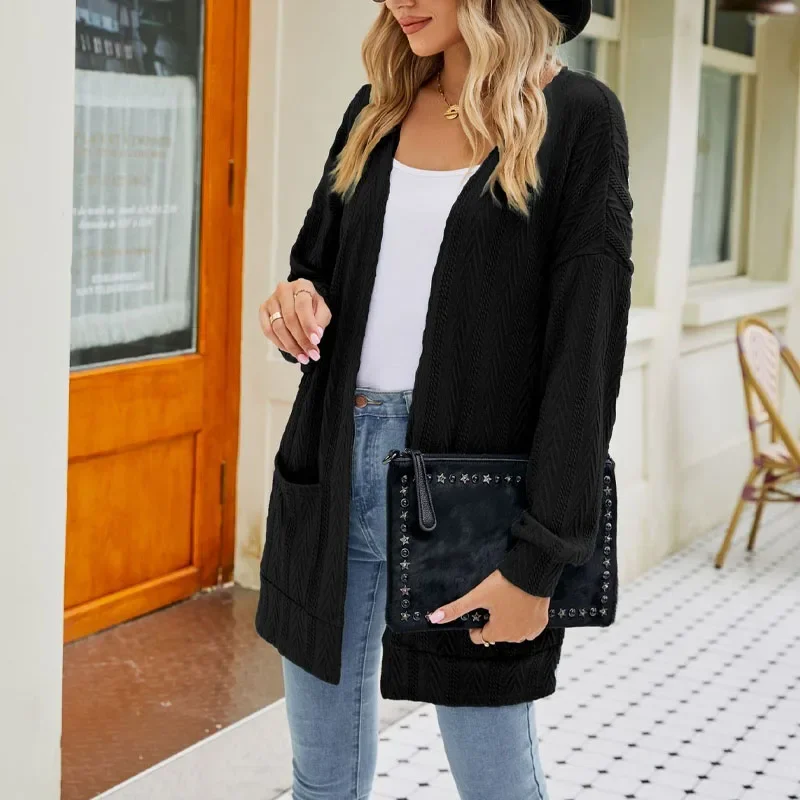 

2023 Autumn Women's New Solid Office Commuter Knitwear Long Sleeve Cardigan Casual Comfortable Versatile Sweater Coat