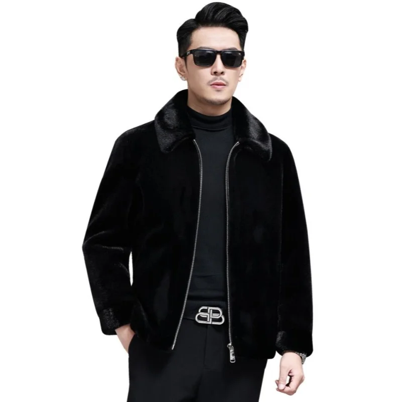 แจ็คเก็ตฮู้ดดี้บุขนแกะเทียมมิงค์สำหรับผู้ชาย รุ่นใหม่ล่าสุด ปี 2025 แฟชั่นฤดูหนาวสุดหรู บุขนแกะแท้ ซิปหน้า สีพื้น