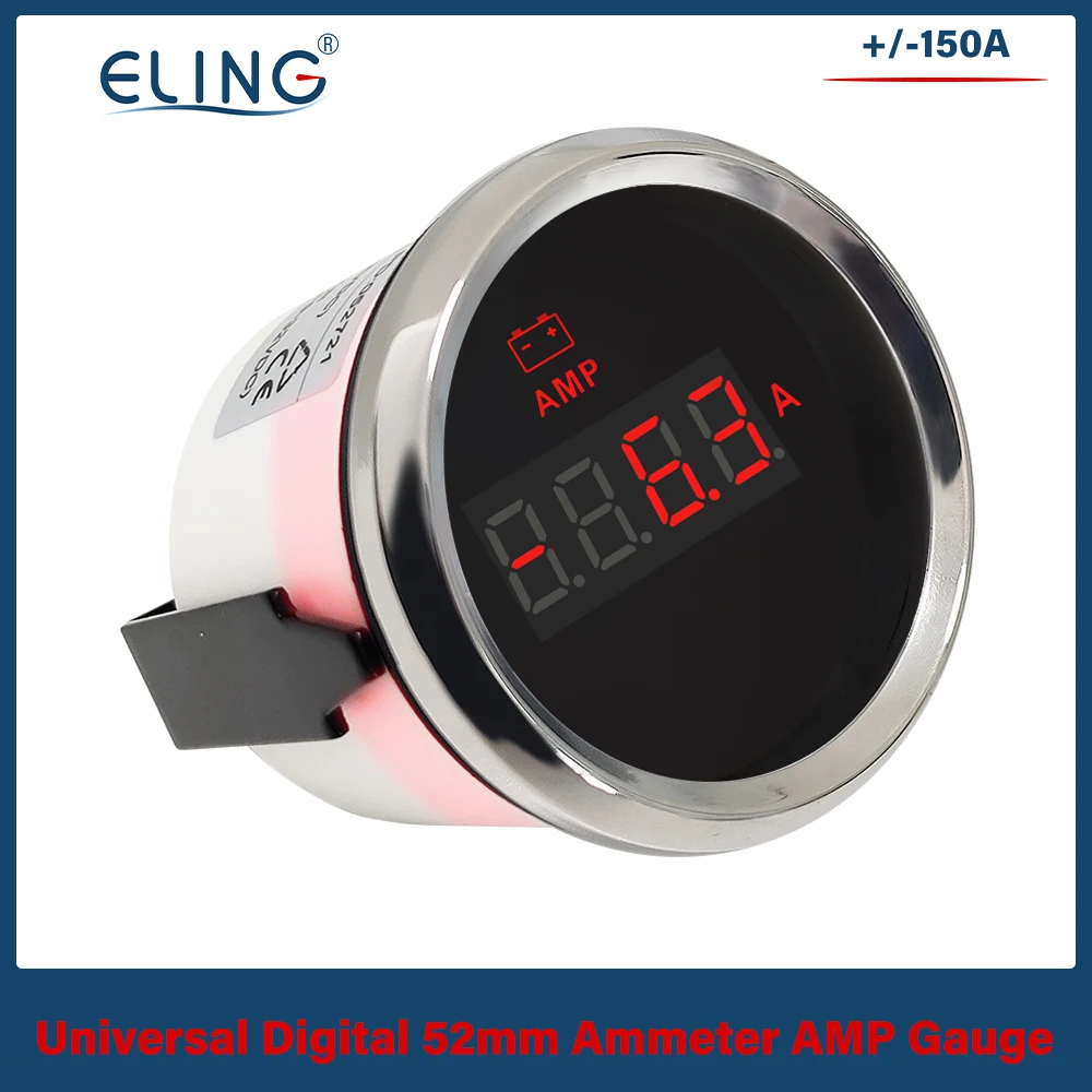 

ELING 2"(52mm) Digital Ammeter AMP Gauge 80A 150A with Current Sensor with Red Backlight 9-32V for Truck Auto Boat