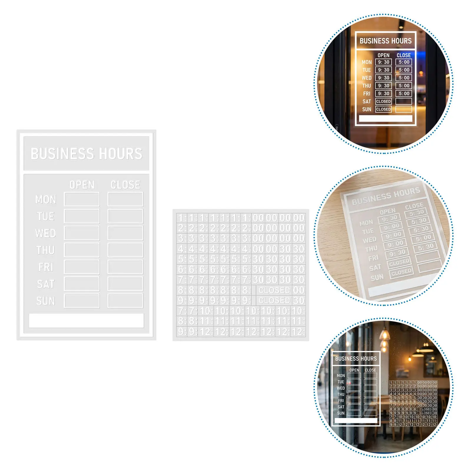1Set Business Hours Sign Waterproof PVC Self-Adhesive Fade Resistant Visible on Glass Metal Door Store Open Close Hour Signage