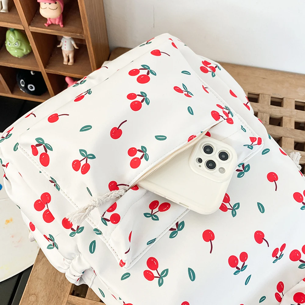 

Женский рюкзак с вишневым принтом, большая вместительная милая студенческая сумка для книг, рюкзак с регулируемым ремешком и вишневым узором для девочек-подростков