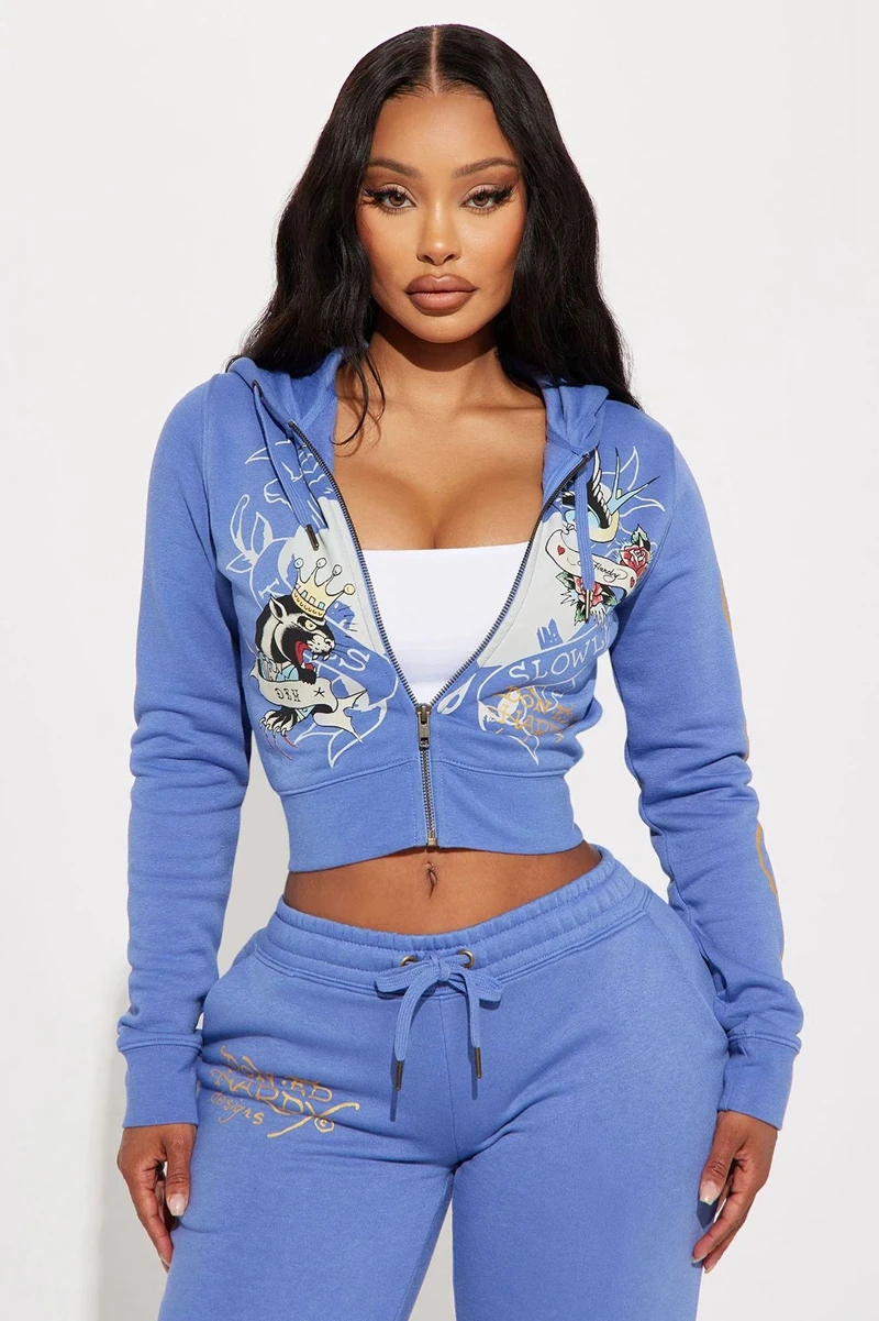 STYLISH LADY Cartoon Letter Printed 2 Piece Set Women Long Sleeve Hooded Jacket and Drawstring Pant Suits 2024 Fitness Tracksuit