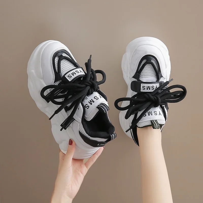 8CM Wedges Mesh Sneakers Women New Autumn Fashion Hidden Heels Sports Dad Shoes Thick Sole 2024 Spring Platform Chunky Sneakers