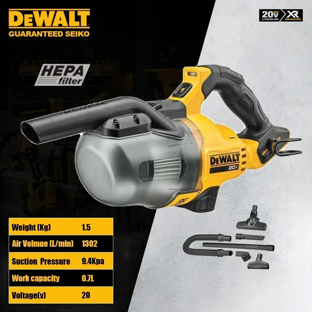 Aspirador sem Fio Dewalt Motor sem Escova para Carro Casa Limpeza de Jardim Universal Bateria 18v e 20v 9.4kpa 1302l Min Dcv501n