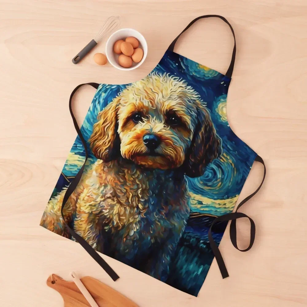 Cavoodle Starry Night, Cute Cavapoo Apron For Kitchen Women Women's Barber Apron