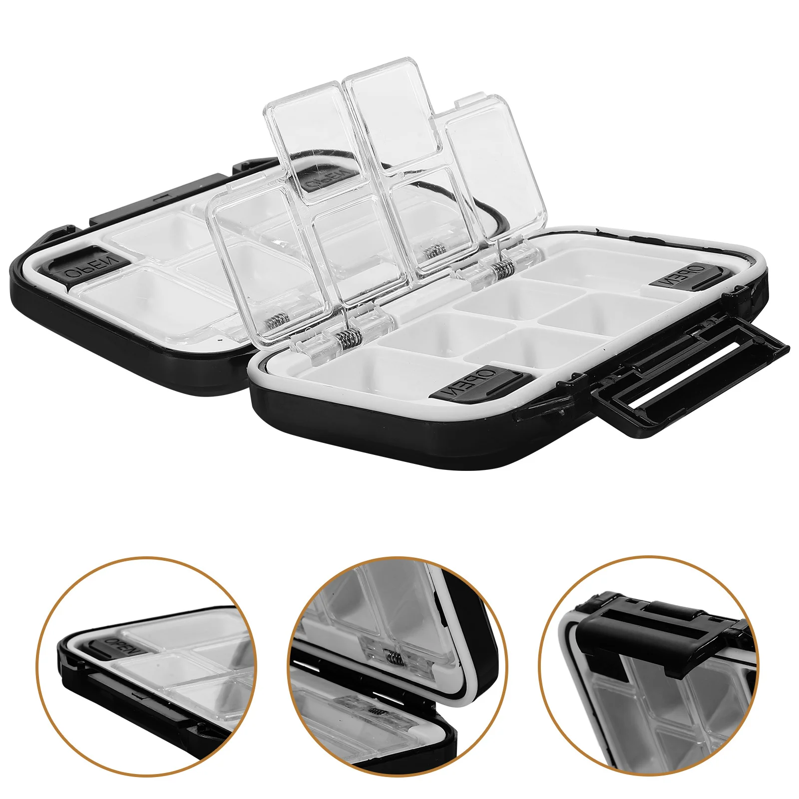 

High-Strength Abs Fishing Hook Box Waterproof Silicone Ring Transparent Pc Inner Cover Fishing Accessories Size S Black