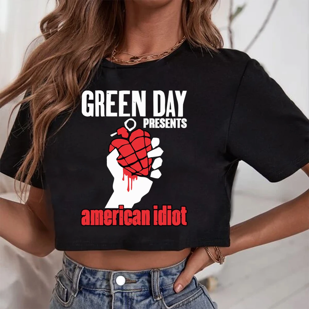 Green Day Saviors Band 2024 World Tour Shirts Women Crop Top Breathable Streetwear Clothing Fashion Top