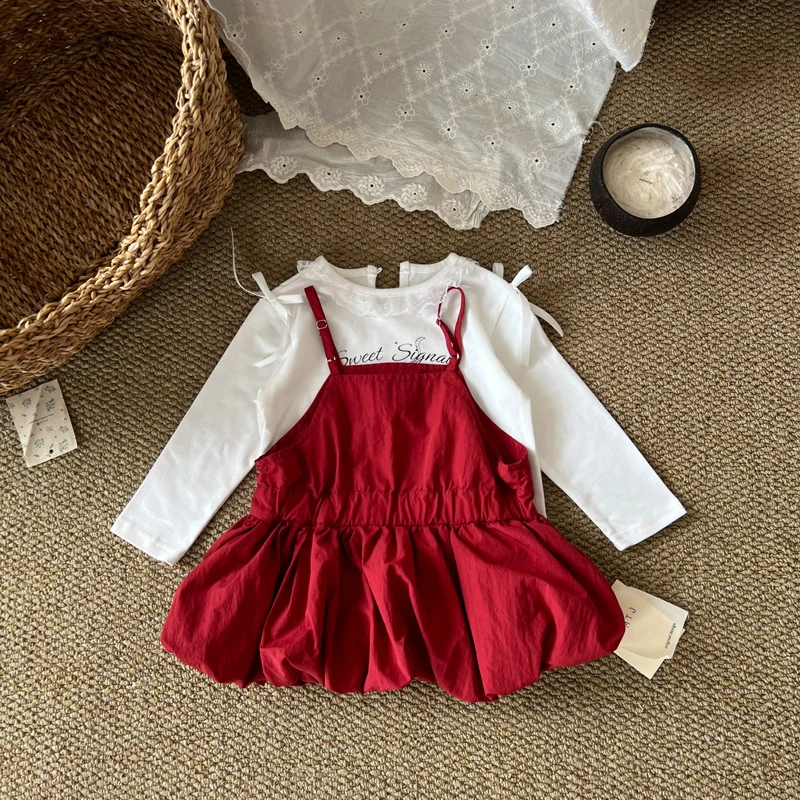 

2025 Autumn New Children Long Sleeve T Shirts Girls Sweet Bow Print Bottoming Shirts Cotton Baby Cute Lace Tops Kids Clothes