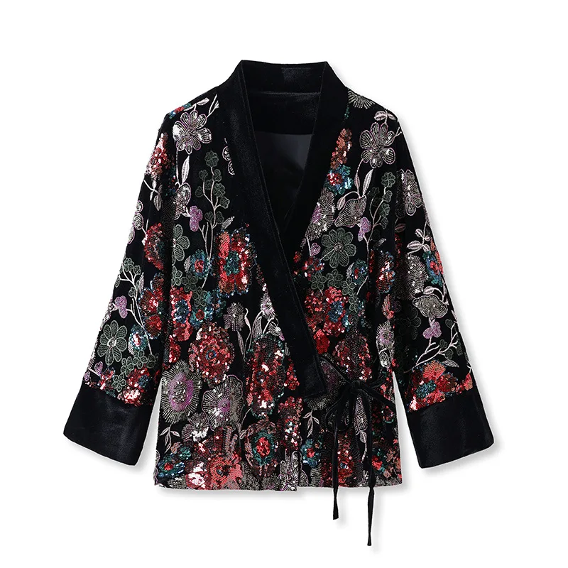 pring and Autumn Luxury Chinese Embroidery Blazer 2025, Heavy Duty Sequin Floral Jacket Women's Red Five-Color Bloom Coat