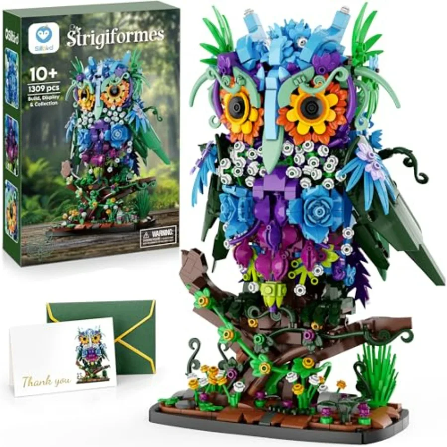 

Flower Owl Building Sets for Adults Mothers Day Creative Gifts for Mom Wife Women Her Girlfriend Couple Home Decor or Table Cen