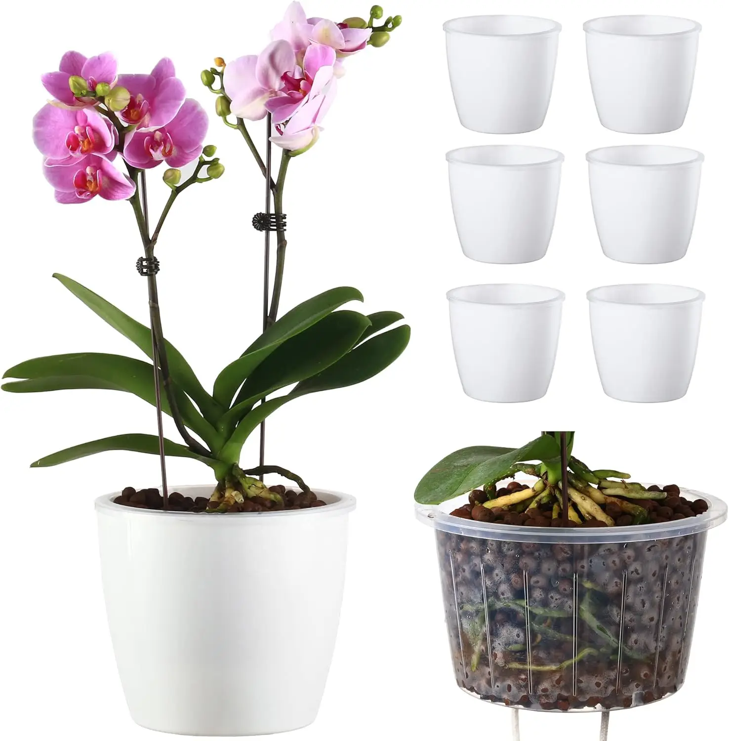

6 Pack 6.7" Self-Watering Planters Flower Pots for Indoor Garden Devil's Ivy, African Violet, Ocean Spider Plant, Orchid