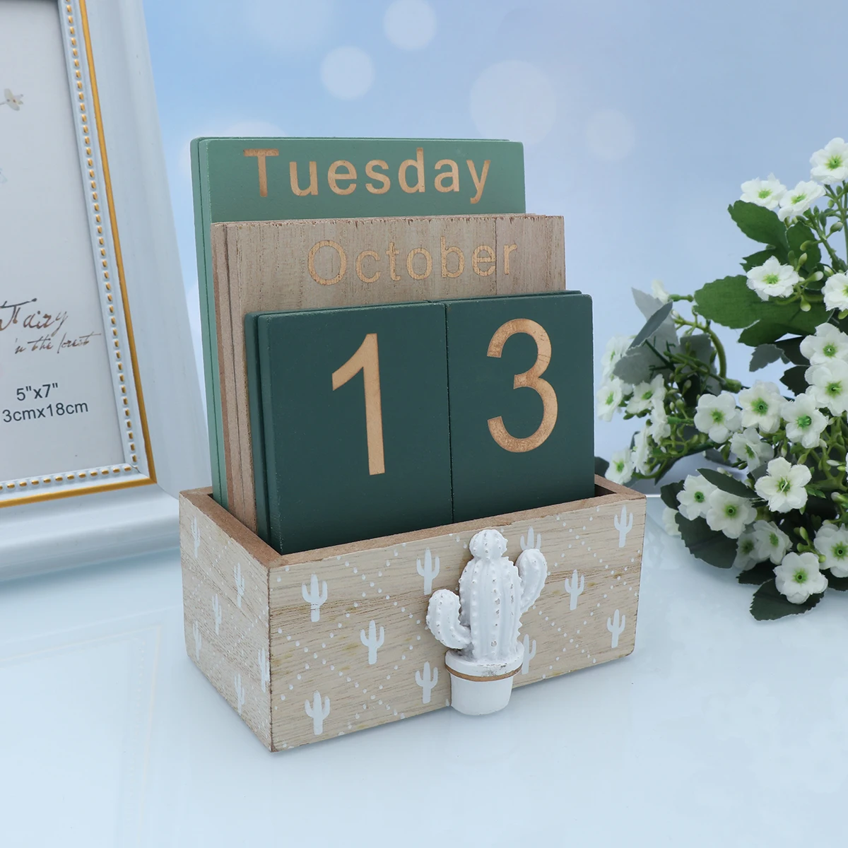 

Small Wooden Perpetual Calendar Vintage Home Decor Desk Decorations Bamboo Office