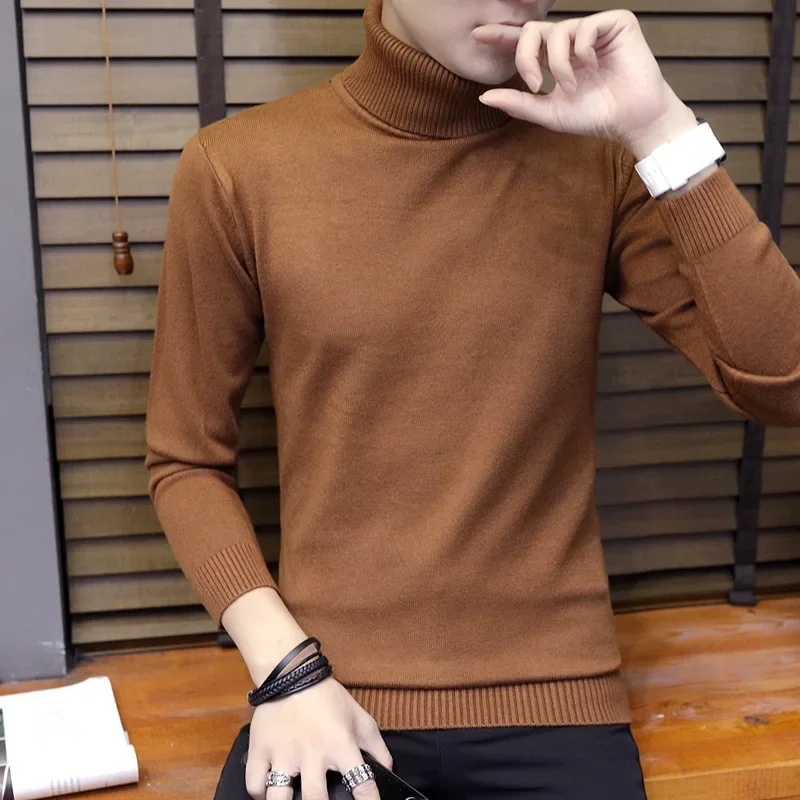 

MRMT 2024 Brand New Men's Sweater Youth High Collar Sweater for Male Thick Long Sleeves Slim Sweater