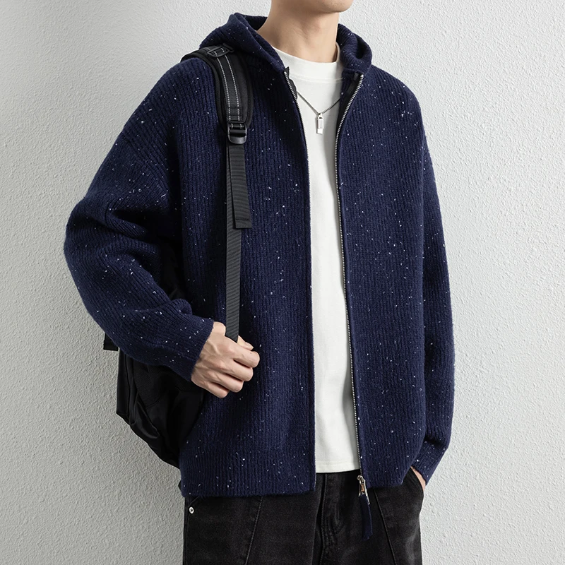 

Мужской повседневный вязаный кардиган-худи на молнии, однотонный, свободного кроя, винтажный свитер-куртка, весна-осень, новая модель M