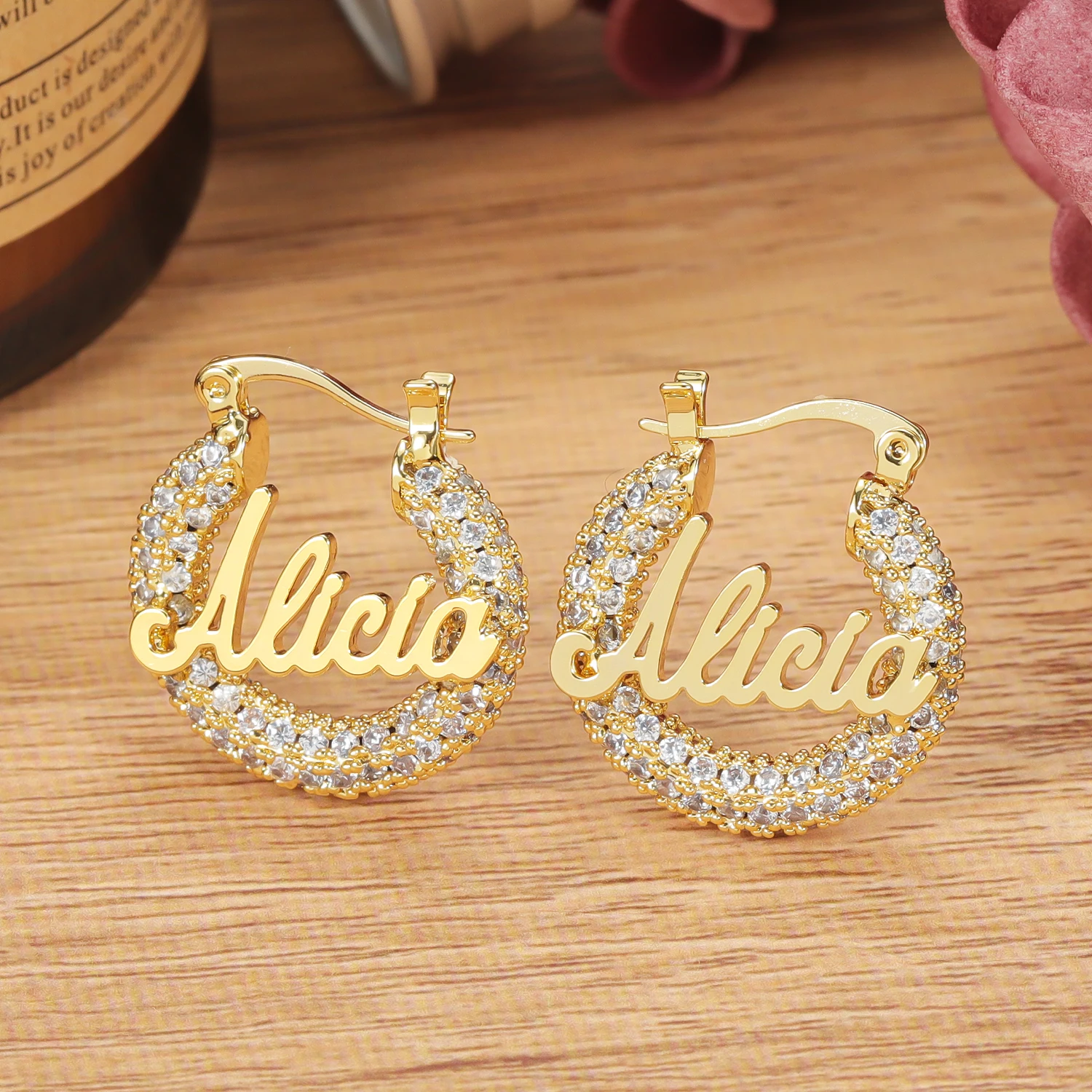 1 Pair Personalized Custom Name Earrings 15MM 22MM Shining Hoop Earrings Suitable Gifts For Chaild Birthday