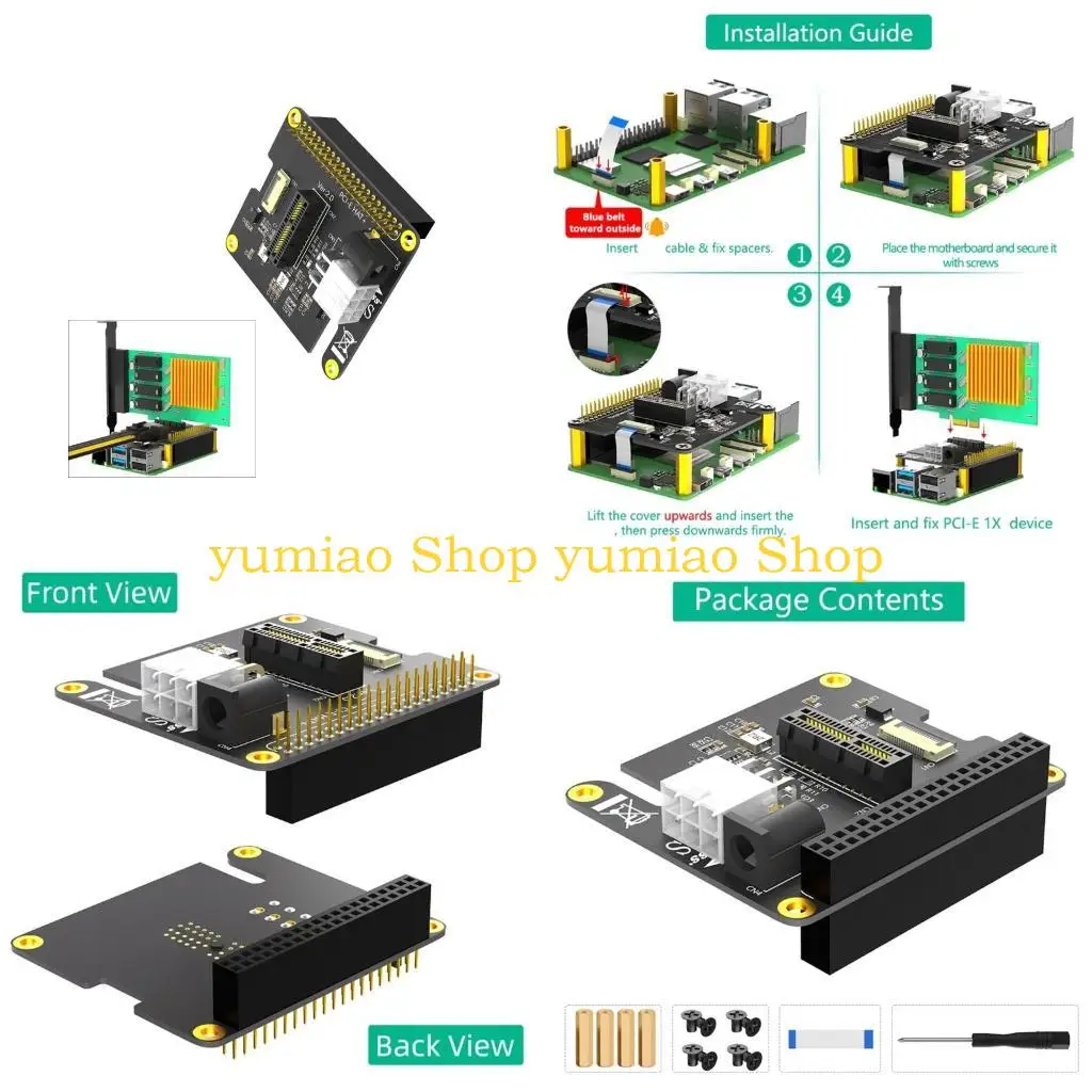 587b-pcie-1x-adapter-board-with-40pin-gpio-cable-6pin-connectors-for-rpi