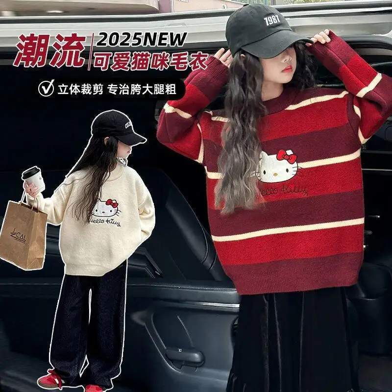 

Kawaii Y2k Anime Children's Clothing Sanrio Hello Kitty Cute Cat Embroidered KT Sweater Large Quantity in Stock Original Quality