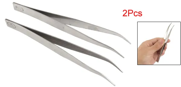 Silver Plating 2Pcs 13cm Long Silver Tone Angled Tip Curved Tweezers Stainless steel High Quality Curved Tip Slanted Tweezer