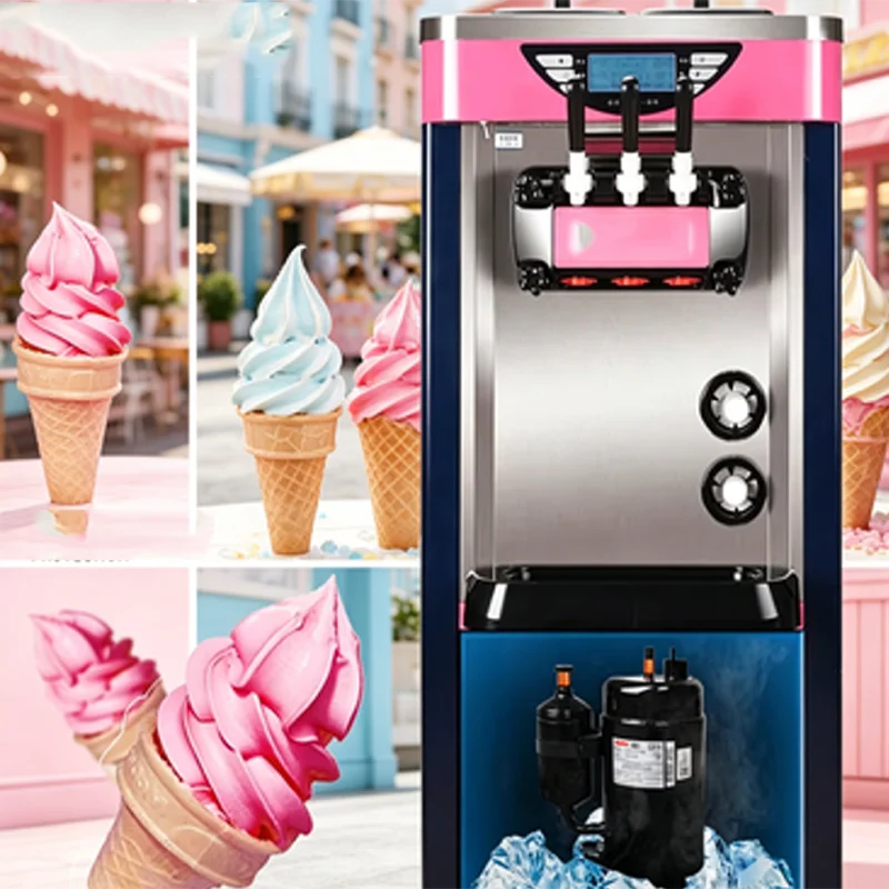 Ice Cream Machine Soft Serve Pre-Cooling Auto Clean Touch LCD   Control Stainless Steel