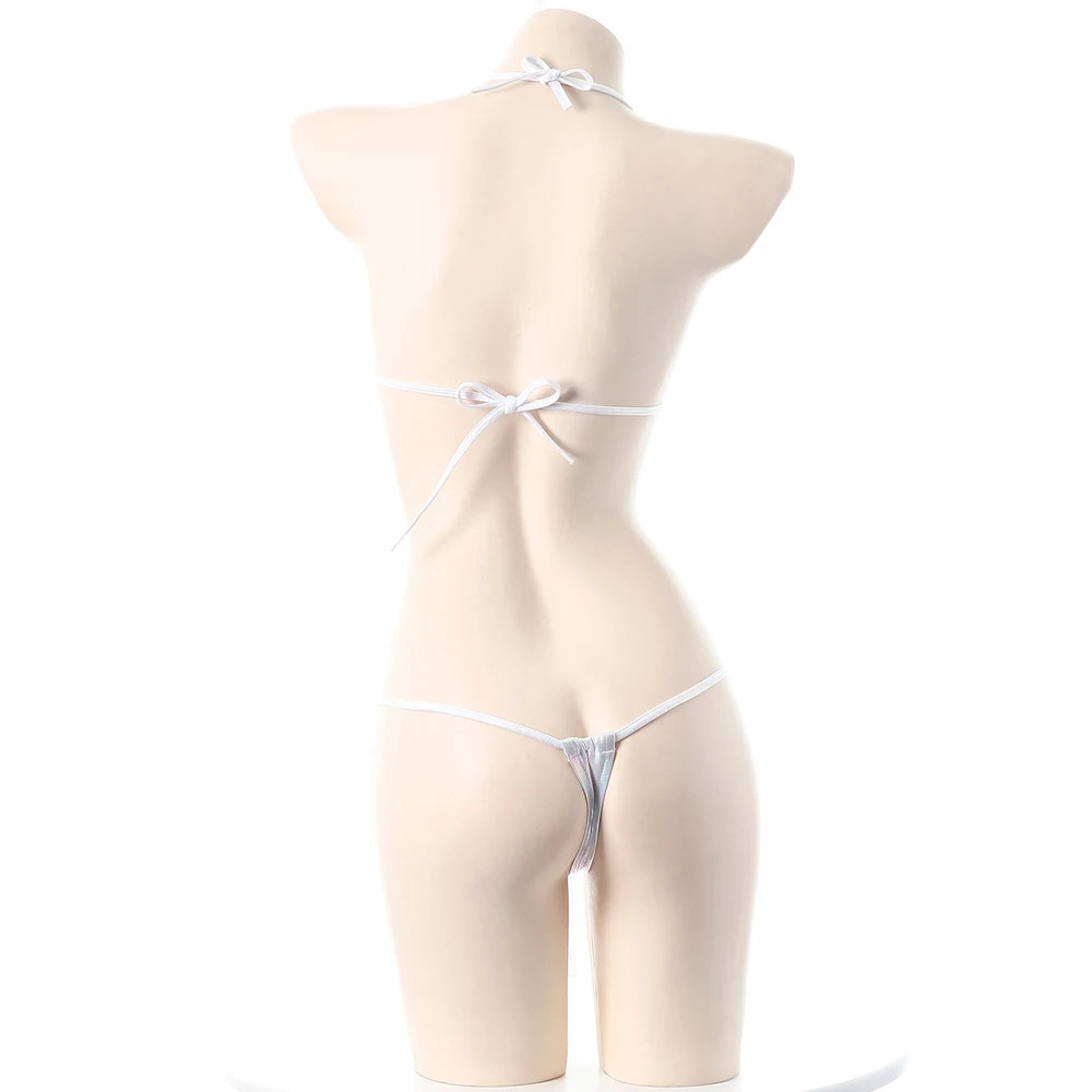 XXOO-Lencería erótica de Anime para chica, traje de baño de Bikini con láser bonito para playa y verano, conjunto de ropa interior de tres puntos, disfraz de Cosplay