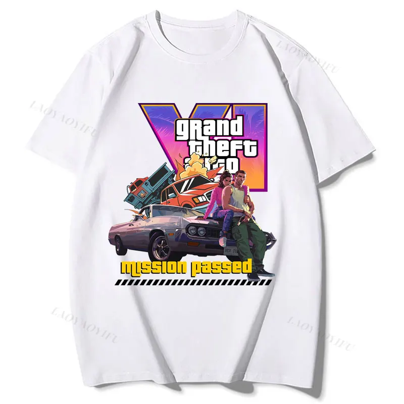 تي شيرت Grand Theft Auto VI GTA6 تي شيرت Vice City مزدوج الجانب مطبوع قطن جرافيك تي شيرت ألعاب عاشق للجنسين ملابس Harajuku تي شيرت