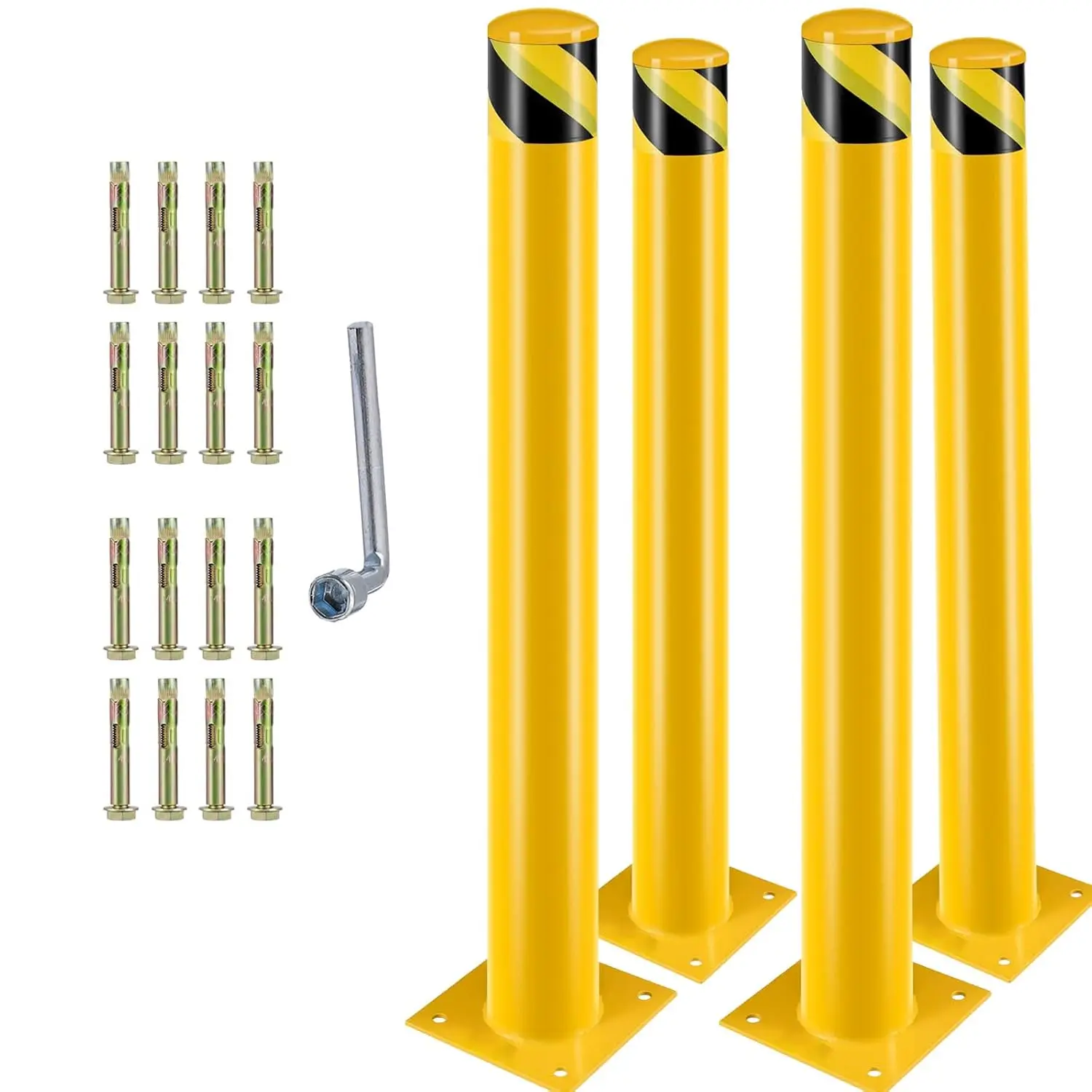 ความปลอดภัยความสูงเหล็ก Bollard แผงกั้นที่จอดรถเพื่อความปลอดภัยสําหรับลานจอดรถ, โลหะเคลือบผงสีเหลืองสําหรับพื้นที่ไวต่อการจราจร