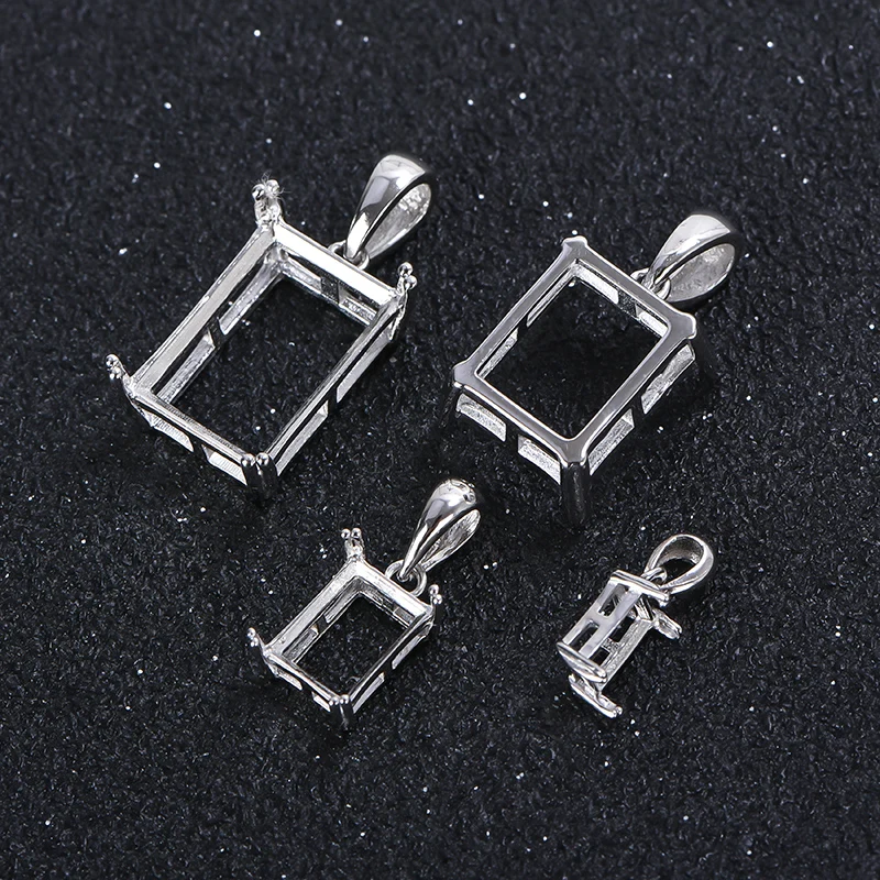 4*6-13x18mm Square Pendant Base, Simple 8-Claw Pendant Setting, S925 Silver, DIY Jewelry Findings