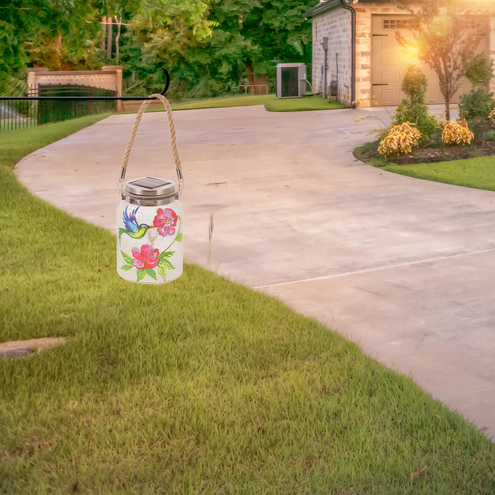 

1Pcs Solar Jar Light Glass Rope Iron Material Warm Glow LED Outdoor Hanging Lamp for Garden Wedding Christmas Party Decoration