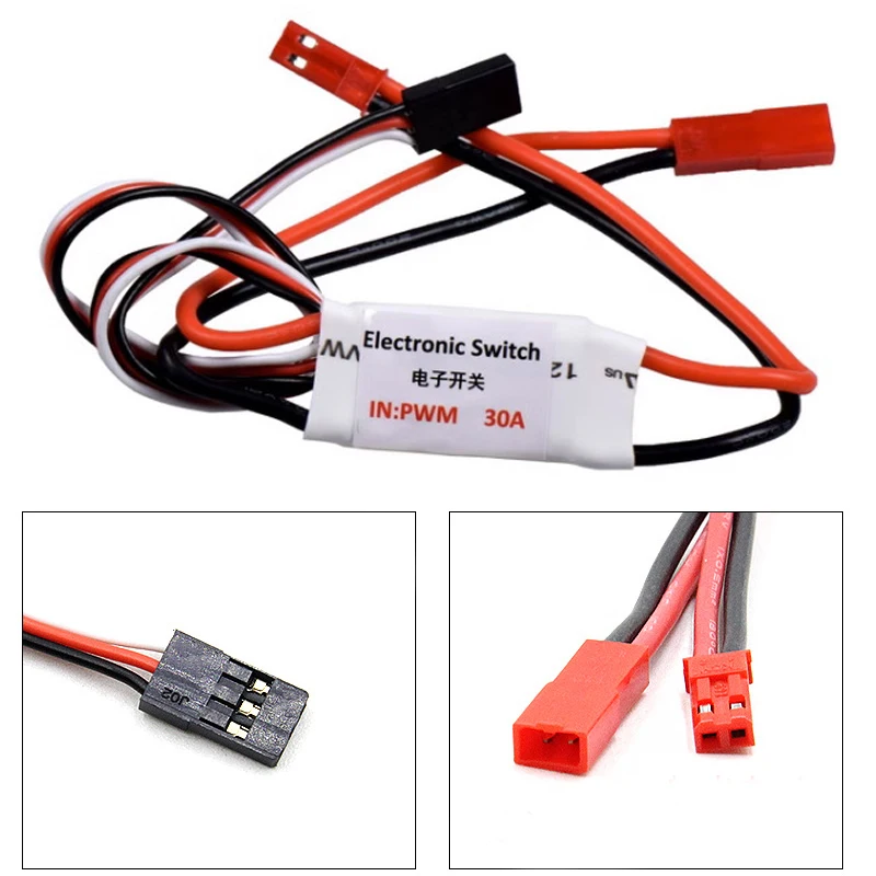 Interruptor electrónico PWM de 30A, 3,7-27V, 1-6S, entrada con cable de 18awg, peso ligero para modelos RC FPV, módulo de interruptor de avión FPV