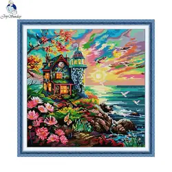 Joy Sunday Cross Stitch Kits Seaside lighthouse Pattern Landscape Embroidery Starter Kits Handmade Crafts Needlepoint Home Decor