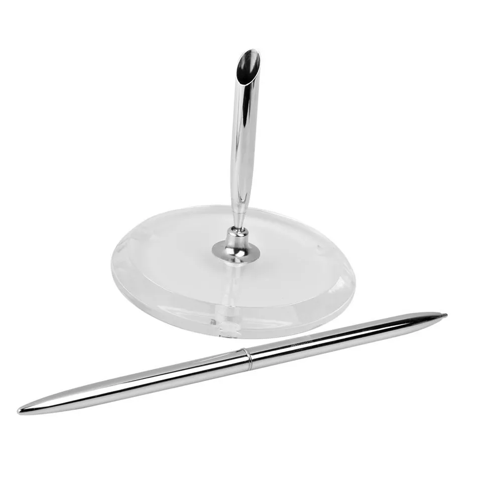 

Элегантный набор ручек для свадебной подписи с гравированной табличкой, акриловый держатель для ручек с вращением на 360 градусов, серебристый, прямоугольной формы