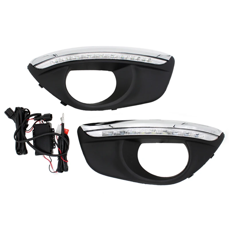 12V Led Car Drl Daytime Running Lights Accessories With Fog Lamp Hole For Hyundai Santa Fe 2010 2011 2012