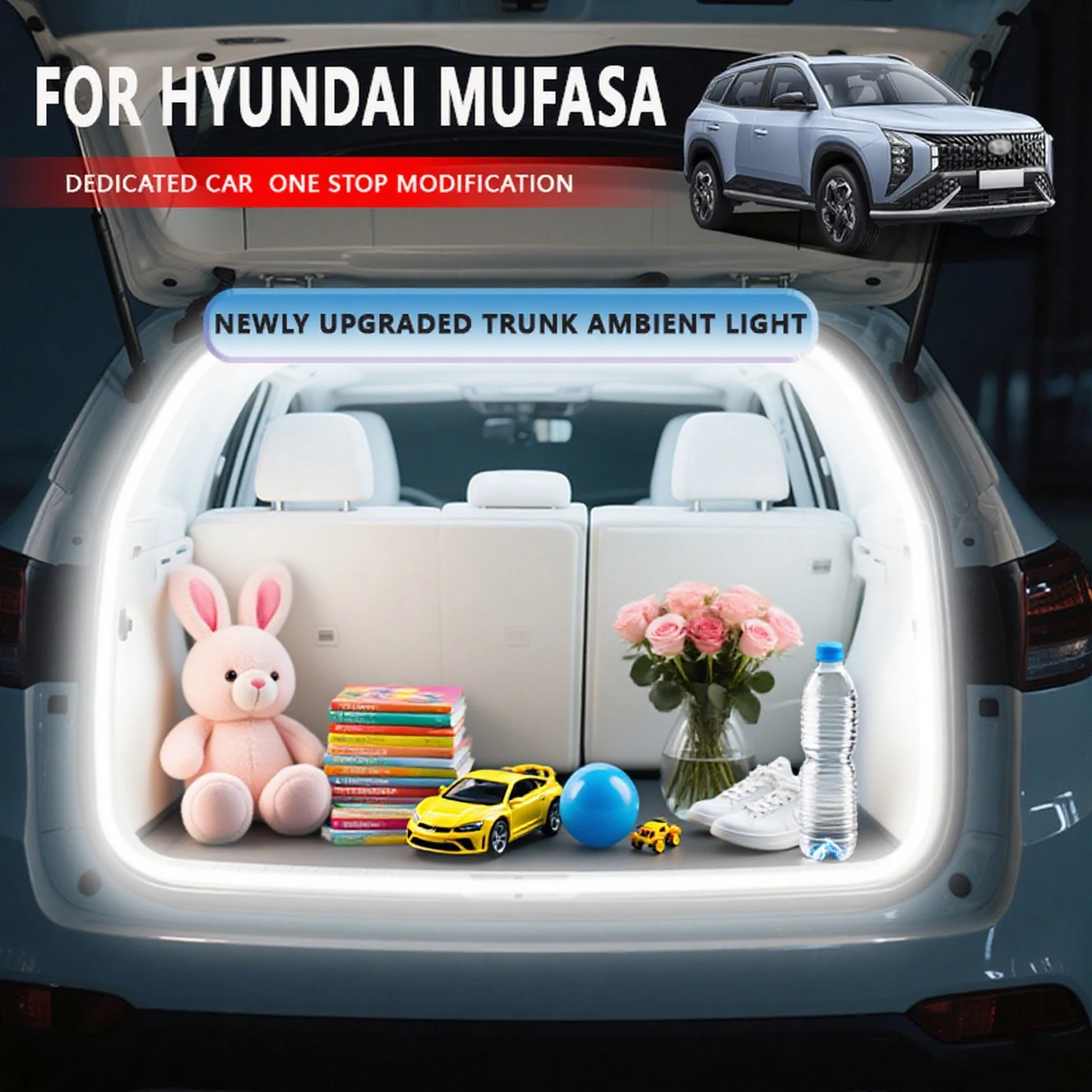 

FOR 2018-2025 HYUNDAI MUFASA Rear Trunk LED Light Bar Strips Trunk Interior Decorative Lamp Strip Luggage Atmosphere Light