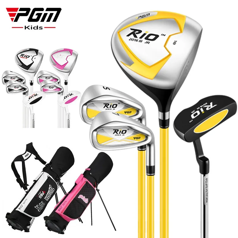 PGM Kids Golf Club Set Junior Golf Set with Stand Bag 1 Wood 7 Iron S Wedge Putter for Boys Girls Beginner