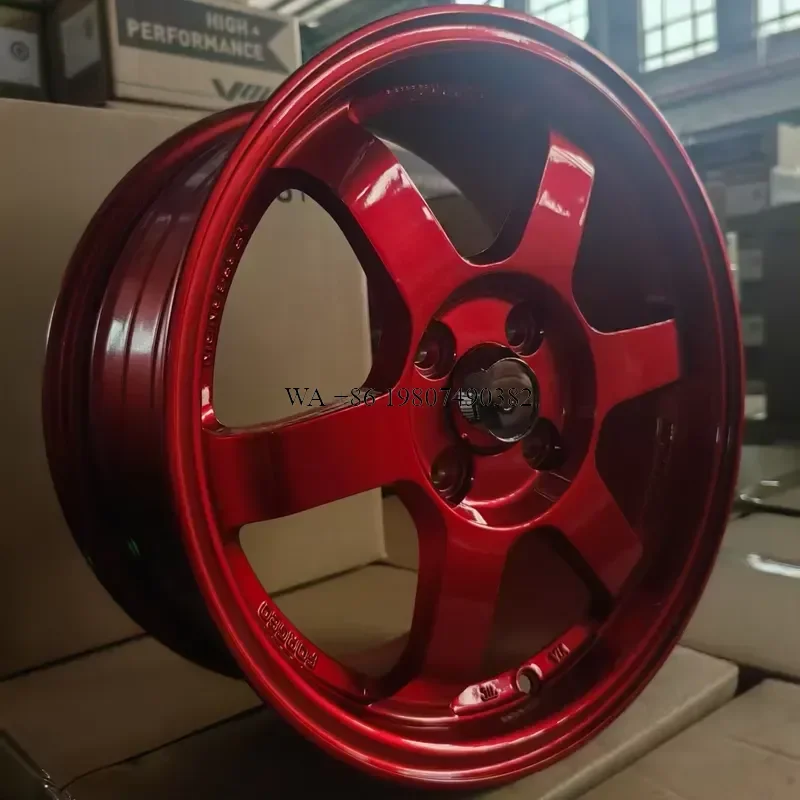 wmwmnu Classic Deep Dish Aluminum Alloy Car Wheels Rims 15 inch for TE37 Design 4 Holes Candy Red Machined Finish 40mm PCD