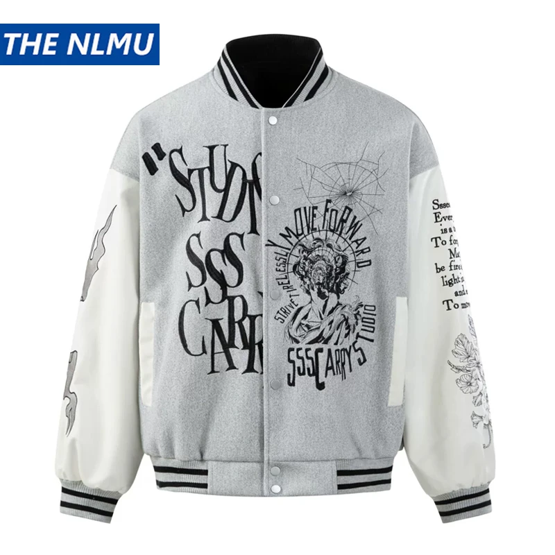 

Мужская бейсбольная куртка-бомбер на весну 2026 с вышивкой букв и нашивками, в стиле Harajuku, уличная одежда, хип-хоп куртка