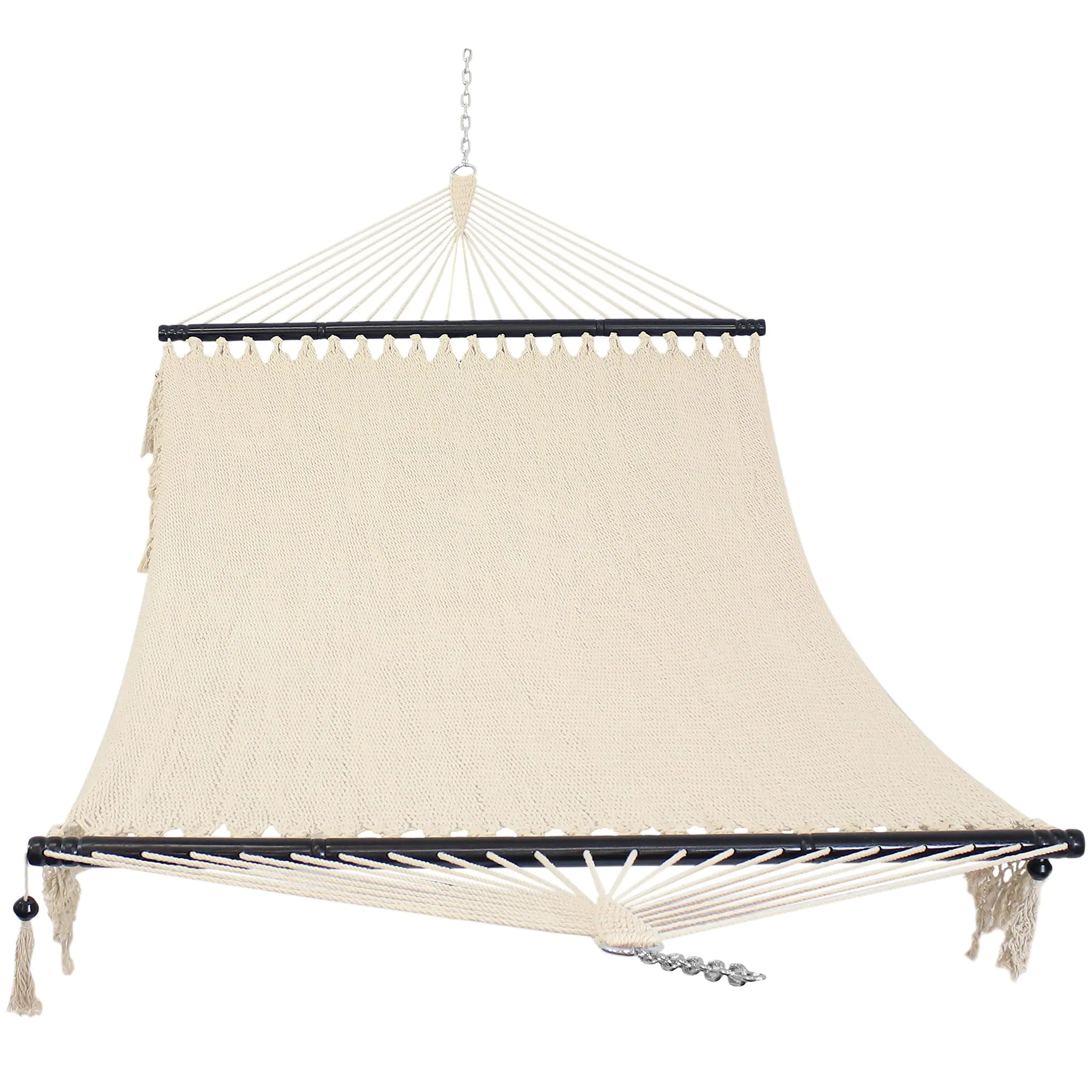 Spreader Bar Woven Cotton Hammock for Outdo, White