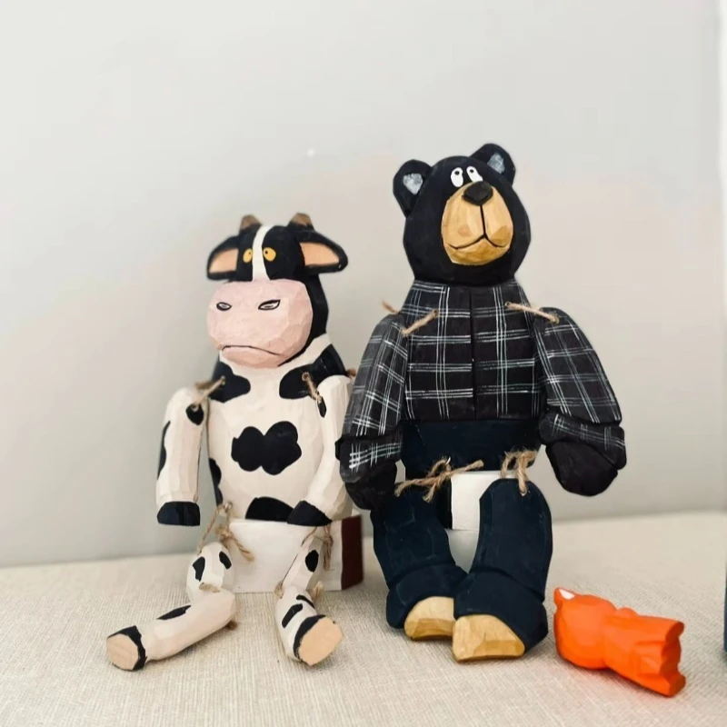 يتأرجح الساق الدب الخشب الحرفية الكوميدية الحيوان النحت خمر نمط غرفة المعيشة عرض فناء بونساي ديكور المنزل هدية روح الدعابة