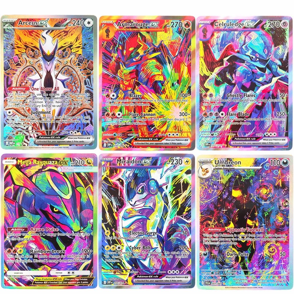 

DIY Pokemon Card Dark Mega Gengar Rayquaza EX Mew Arceus Umbreon Miraidon Celruledge Armarouge EX TCG Game Collection Card