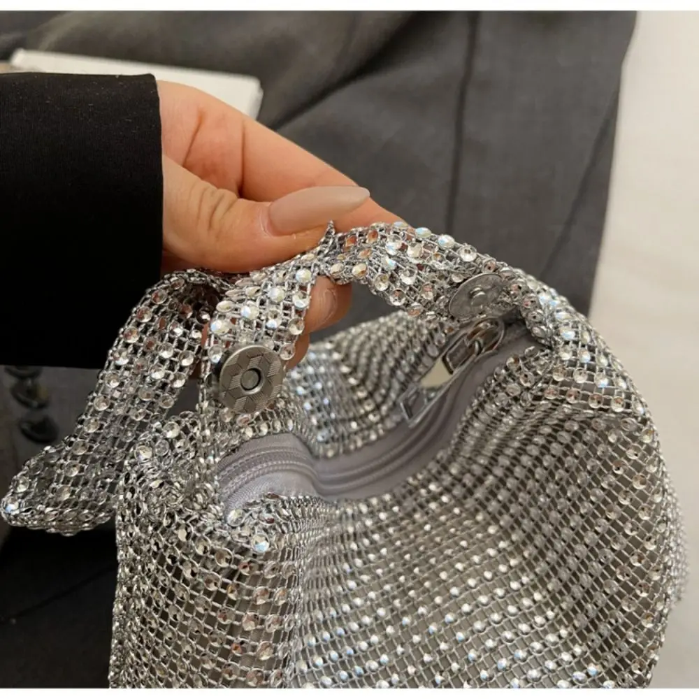 Personalità borsa con strass di grande capacità con cerniera borsa quadrata piccola lucida borsa a tracolla in tessuto blingbling da donna